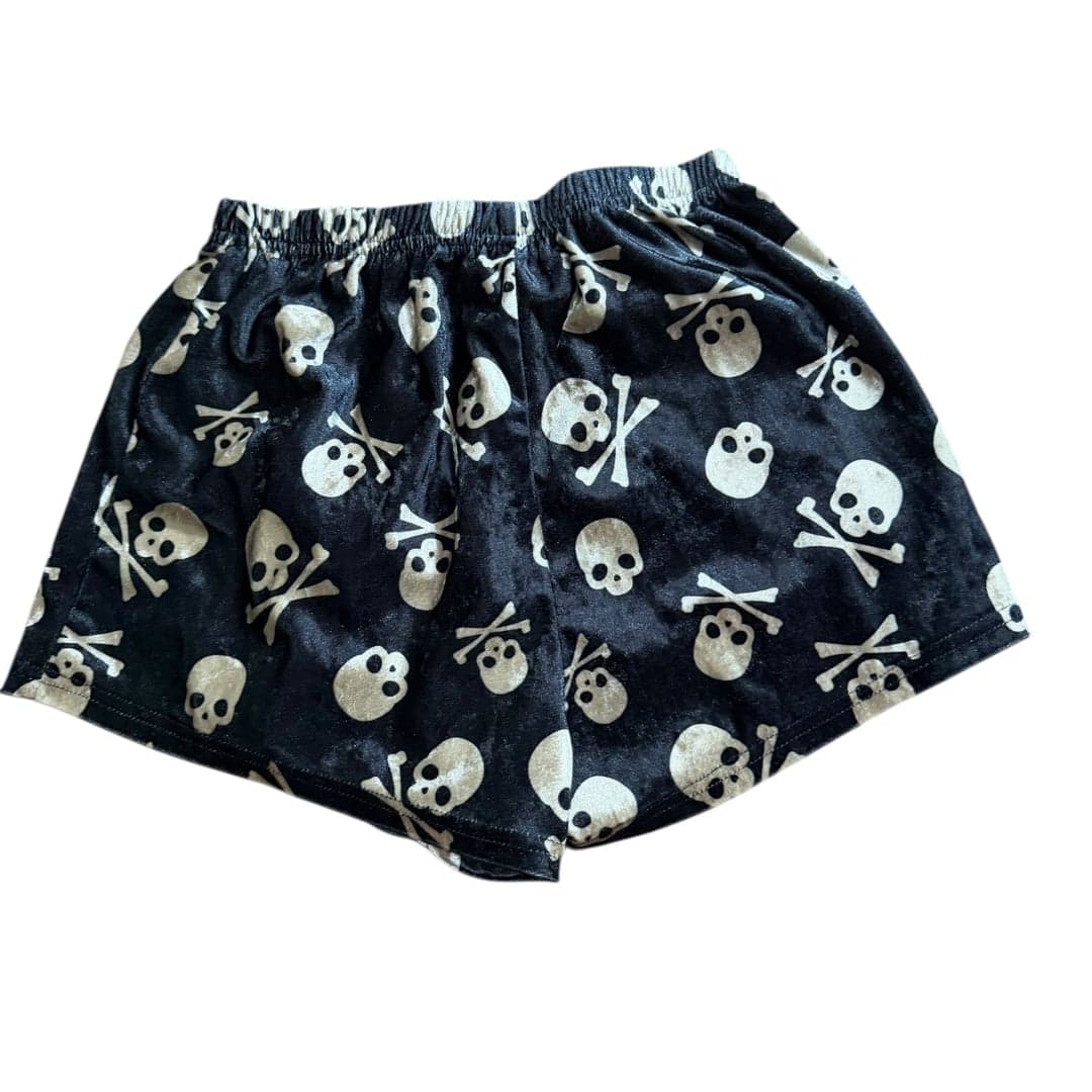 Romwe Grunge Punk Y2K Velvet Skull and Crossbones Lounge Shorts - Thumbnail 2