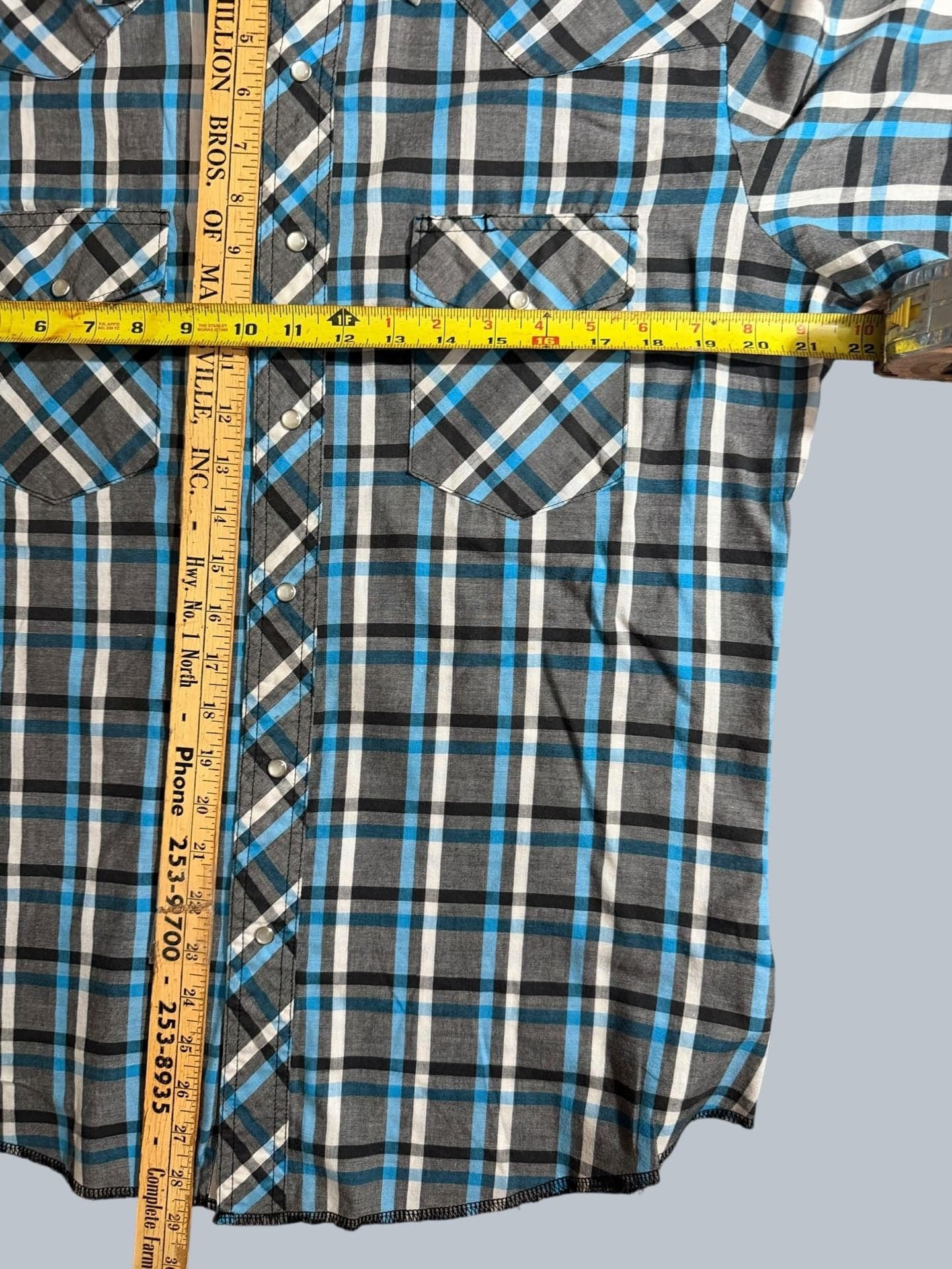 Wrangler Western Fashion Pearl Snap Plaid Short Sleeve Shirt Men's Medium - Thumbnail 4