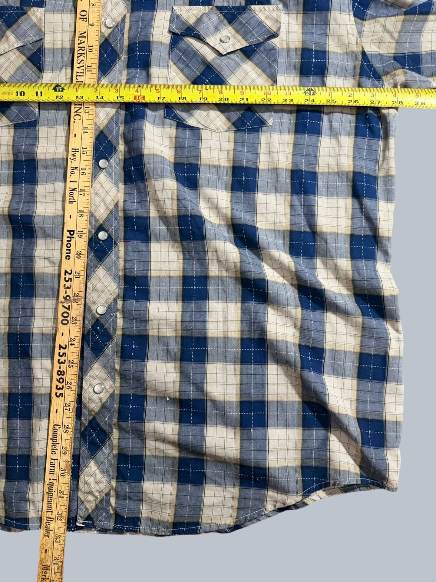 Cobra Creek Men's 2XLT Blue and Tan Plaid Short Sleeve Pearl Snap Western Shirt - Thumbnail 5