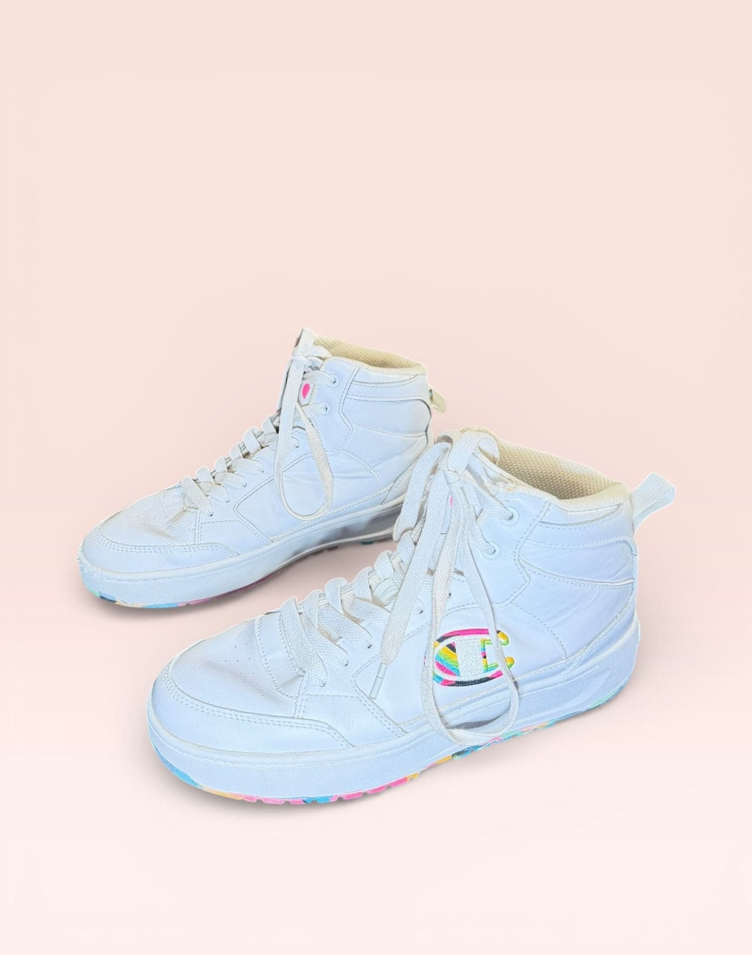 Champion Women's Drome 19 Hi White High-Top Sneakers with Rainbow Accents - Thumbnail 4