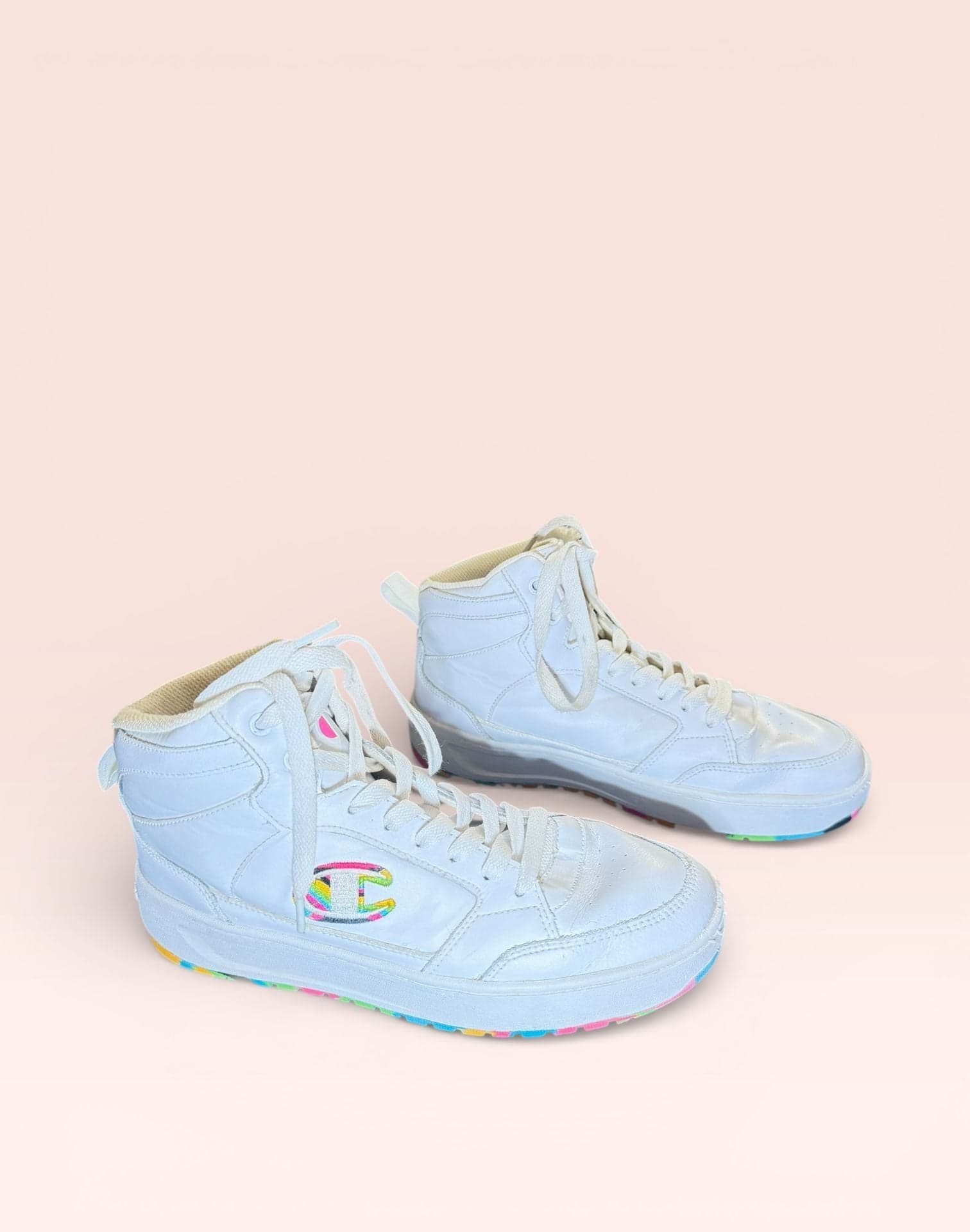 Champion Women's Drome 19 Hi White High-Top Sneakers with Rainbow Accents - Thumbnail 3