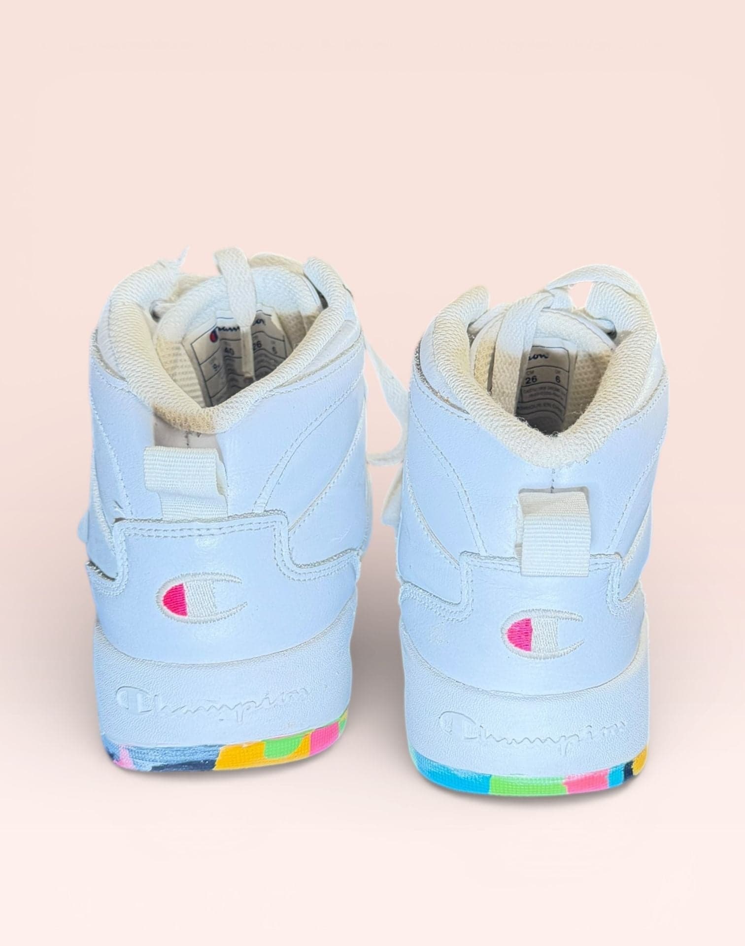 Champion Women's Drome 19 Hi White High-Top Sneakers with Rainbow Accents - Thumbnail 5