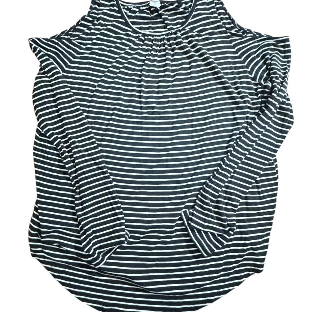Old Navy Women’s Large Black White Striped Cold Shoulder Long Sleeve Top - Image 1
