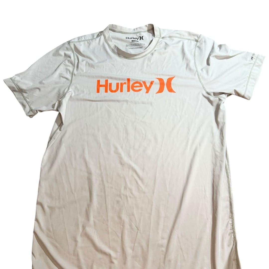 Hurley Men's Short Sleeve Rash Guard, Light Grey/Orange, Size XL — UPF 50+ - Image 1