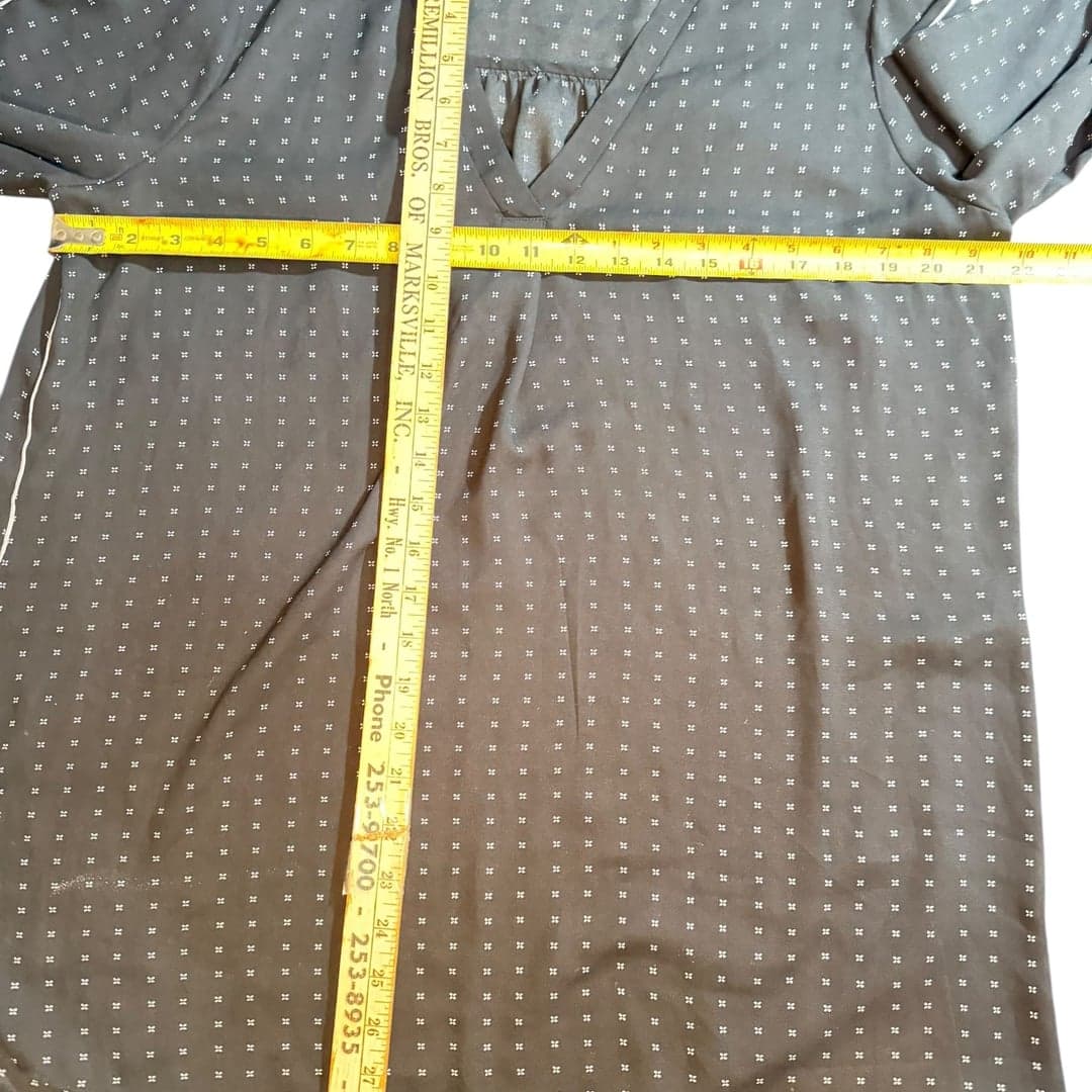 Worthington Womens L Gray Geometric Print V Neck Long Sleeve Blouse - Thumbnail 5