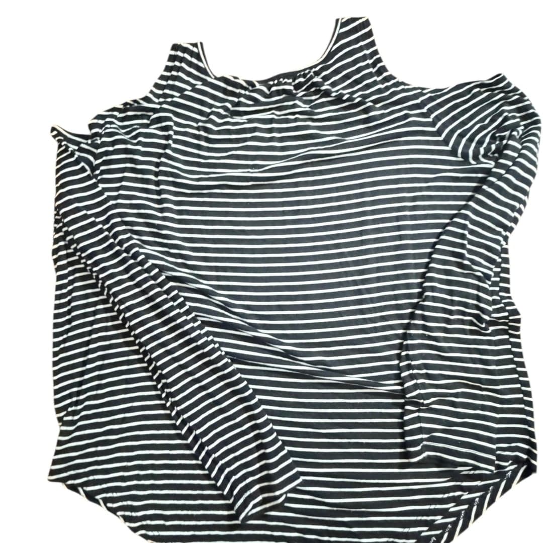 Old Navy Women’s Large Black White Striped Cold Shoulder Long Sleeve Top - Thumbnail 2