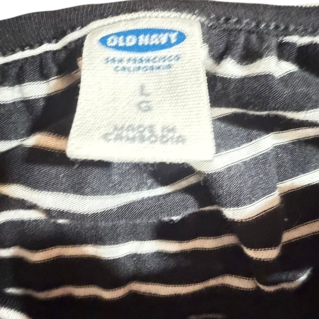 Old Navy Women’s Large Black White Striped Cold Shoulder Long Sleeve Top - Thumbnail 3
