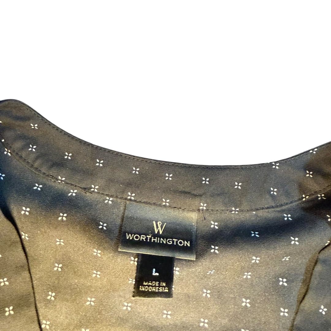 Worthington Womens L Gray Geometric Print V Neck Long Sleeve Blouse - Thumbnail 3