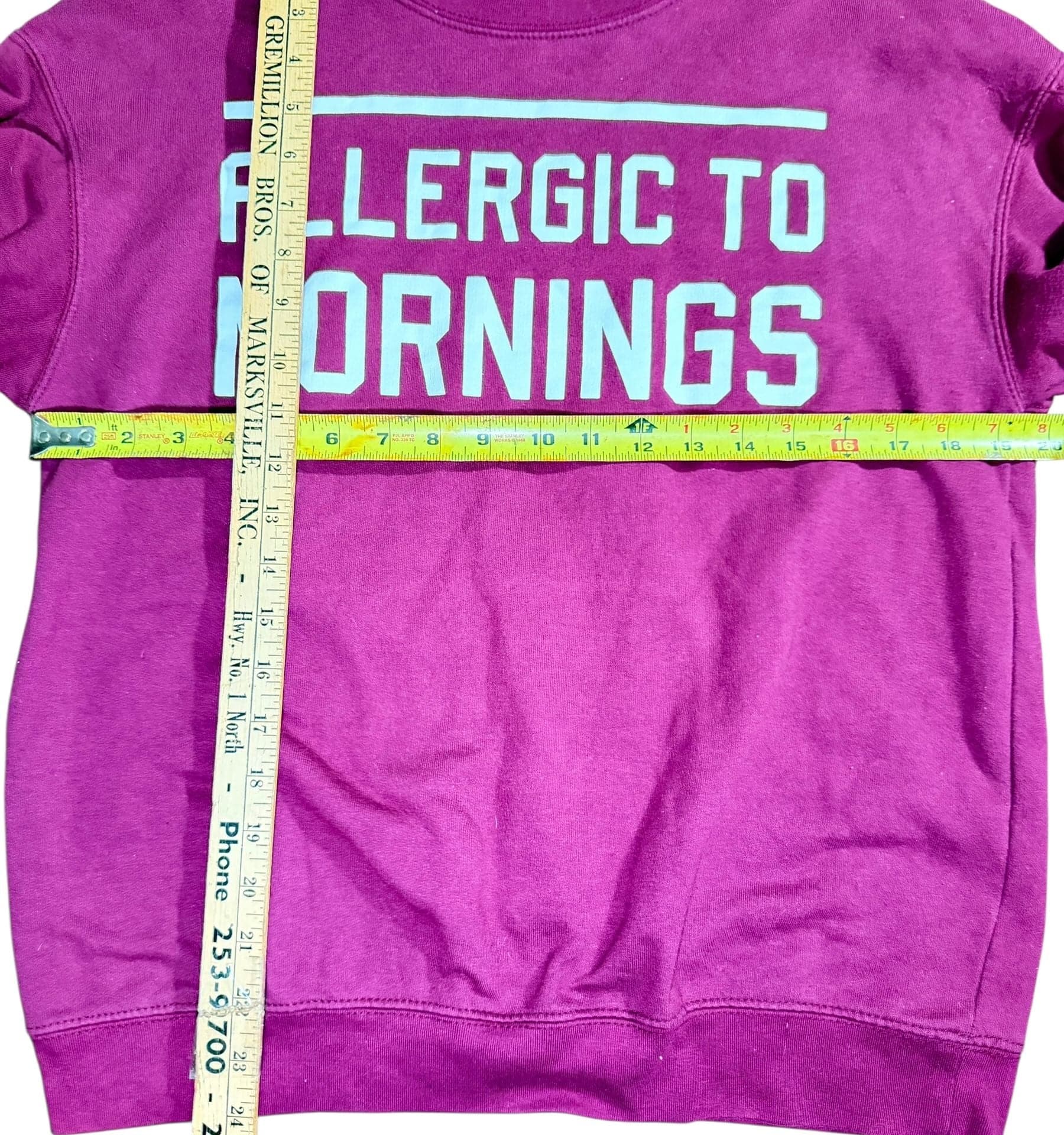 Wound Up Women’s Maroon “Allergic to Mornings” Graphic Sweatshirt - Size Large - Thumbnail 5