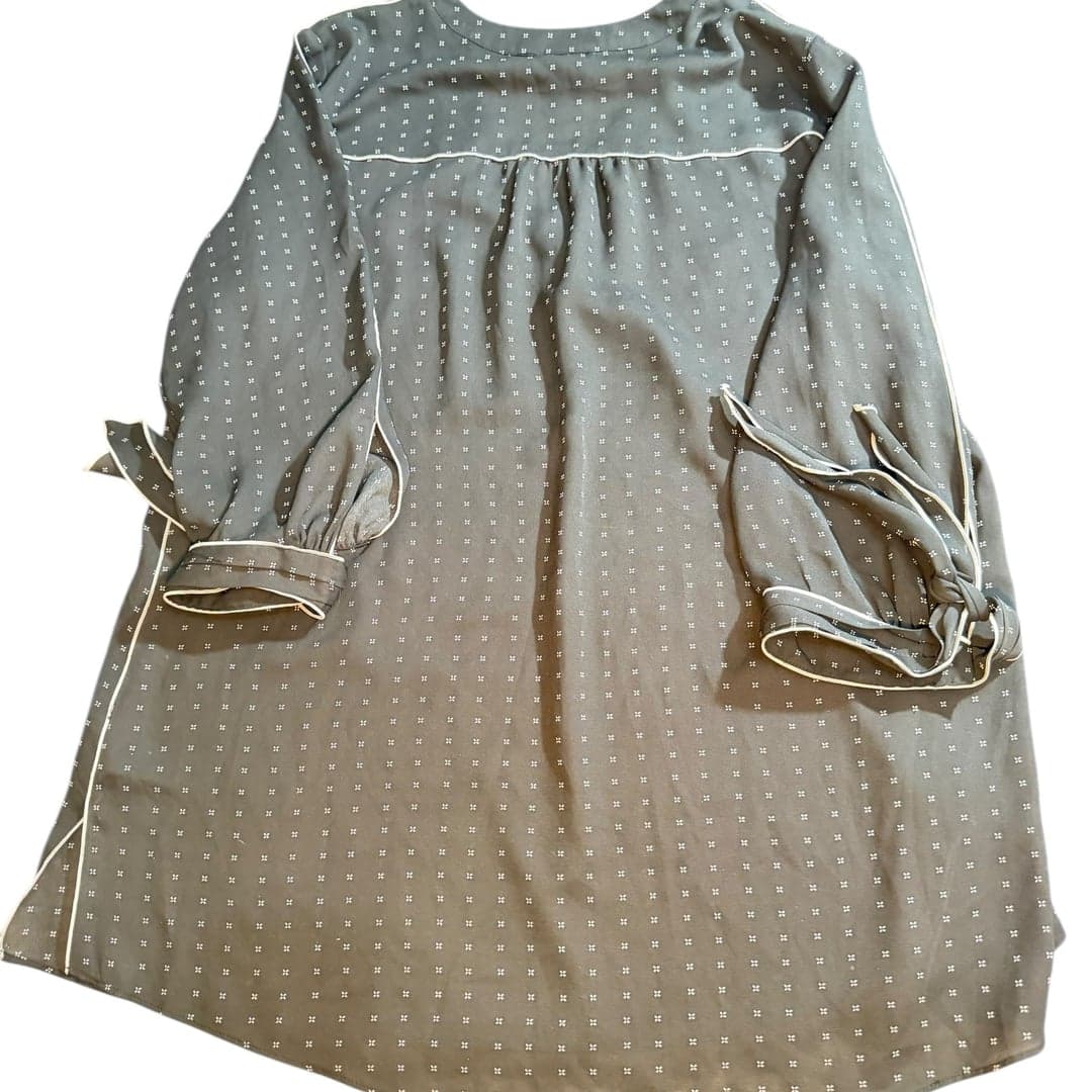 Worthington Womens L Gray Geometric Print V Neck Long Sleeve Blouse - Thumbnail 2