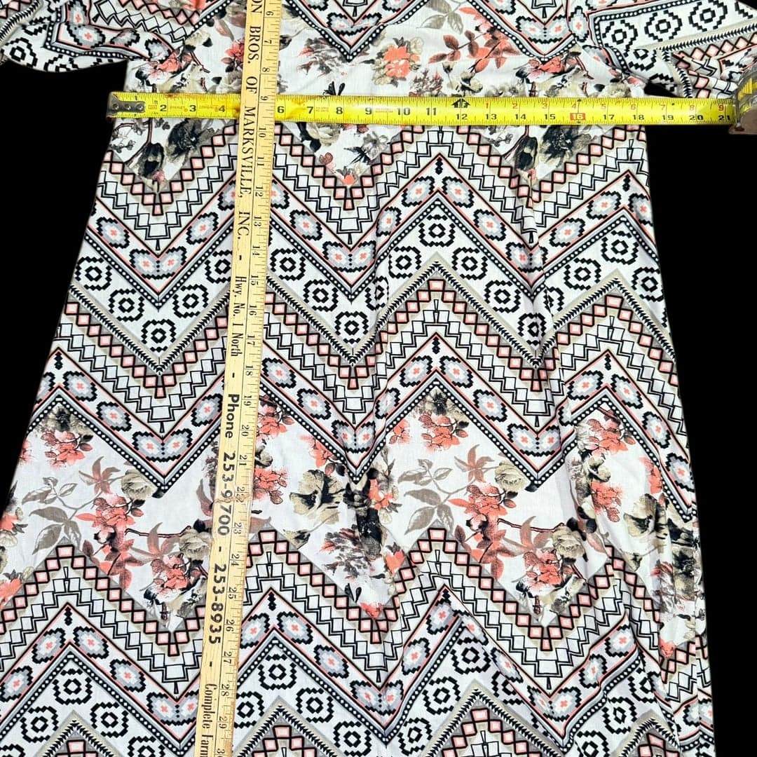 Adrienne Boho Floral Geometric Print Shift Dress - Size Small - Thumbnail 5