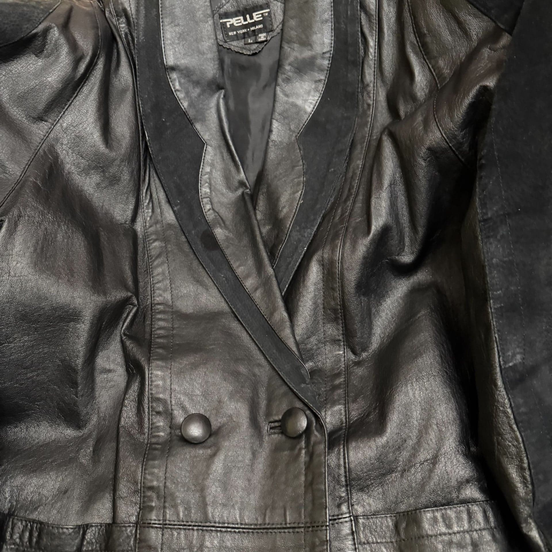 Pelle Y2K Black Leather Double Breasted Blazer Coat Women’s L - Thumbnail 6