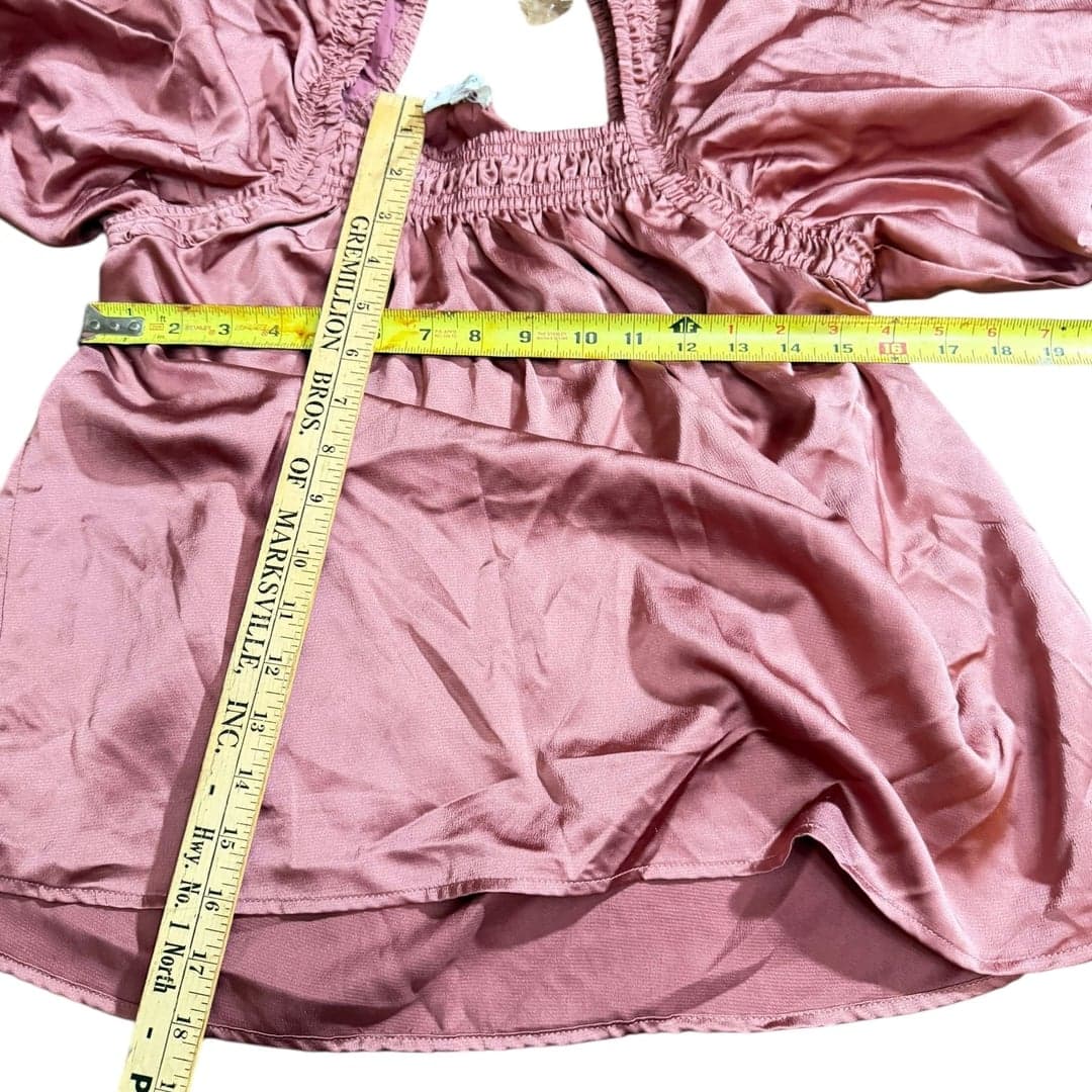 Entro Small Dusty Rose Smocked Puff Sleeve Top - Thumbnail 8