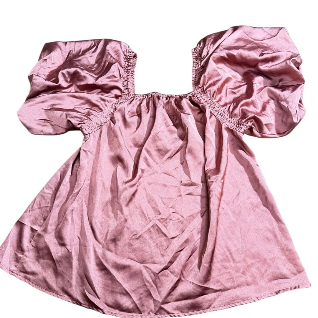 Entro Small Dusty Rose Smocked Puff Sleeve Top - Thumbnail 2