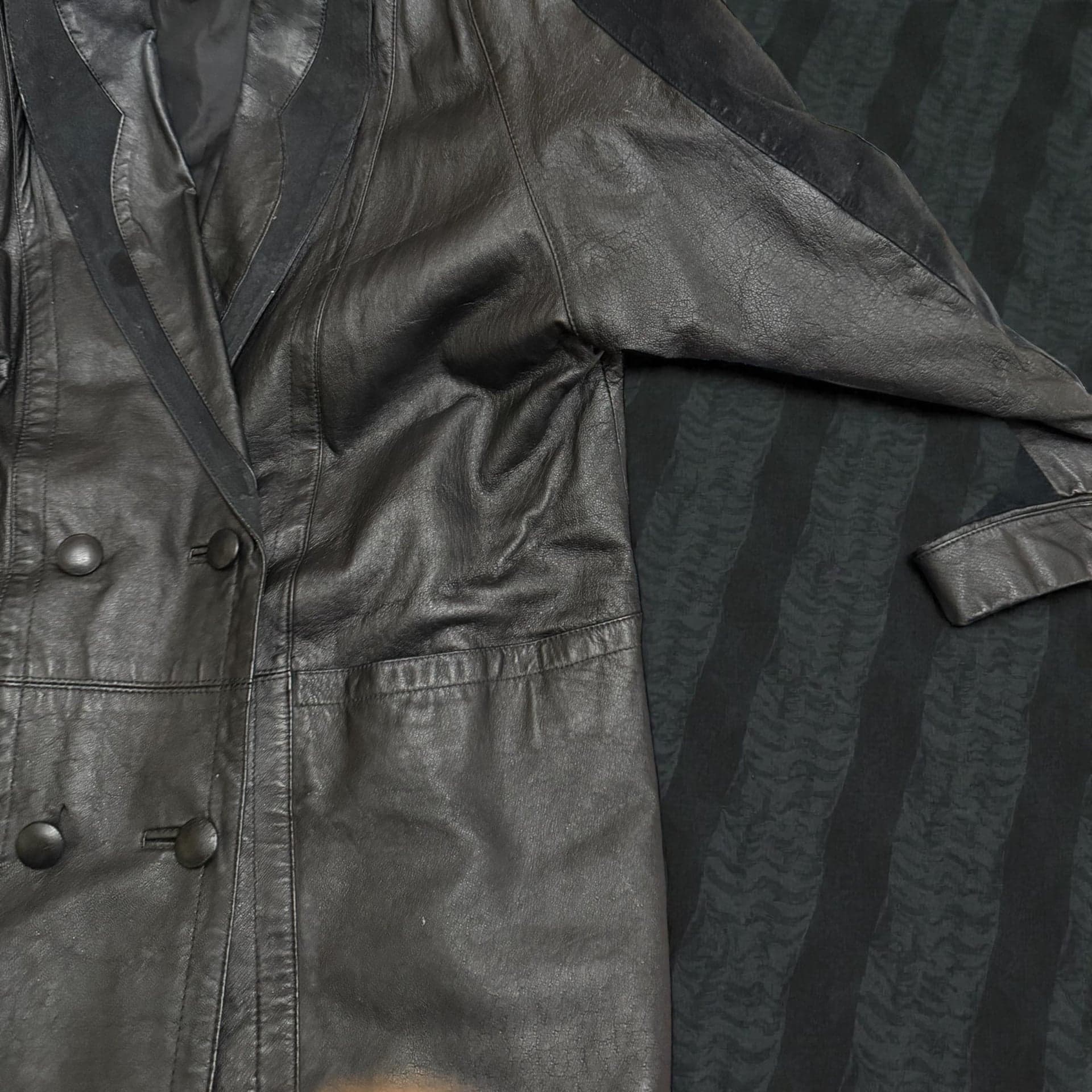 Pelle Y2K Black Leather Double Breasted Blazer Coat Women’s L - Thumbnail 4