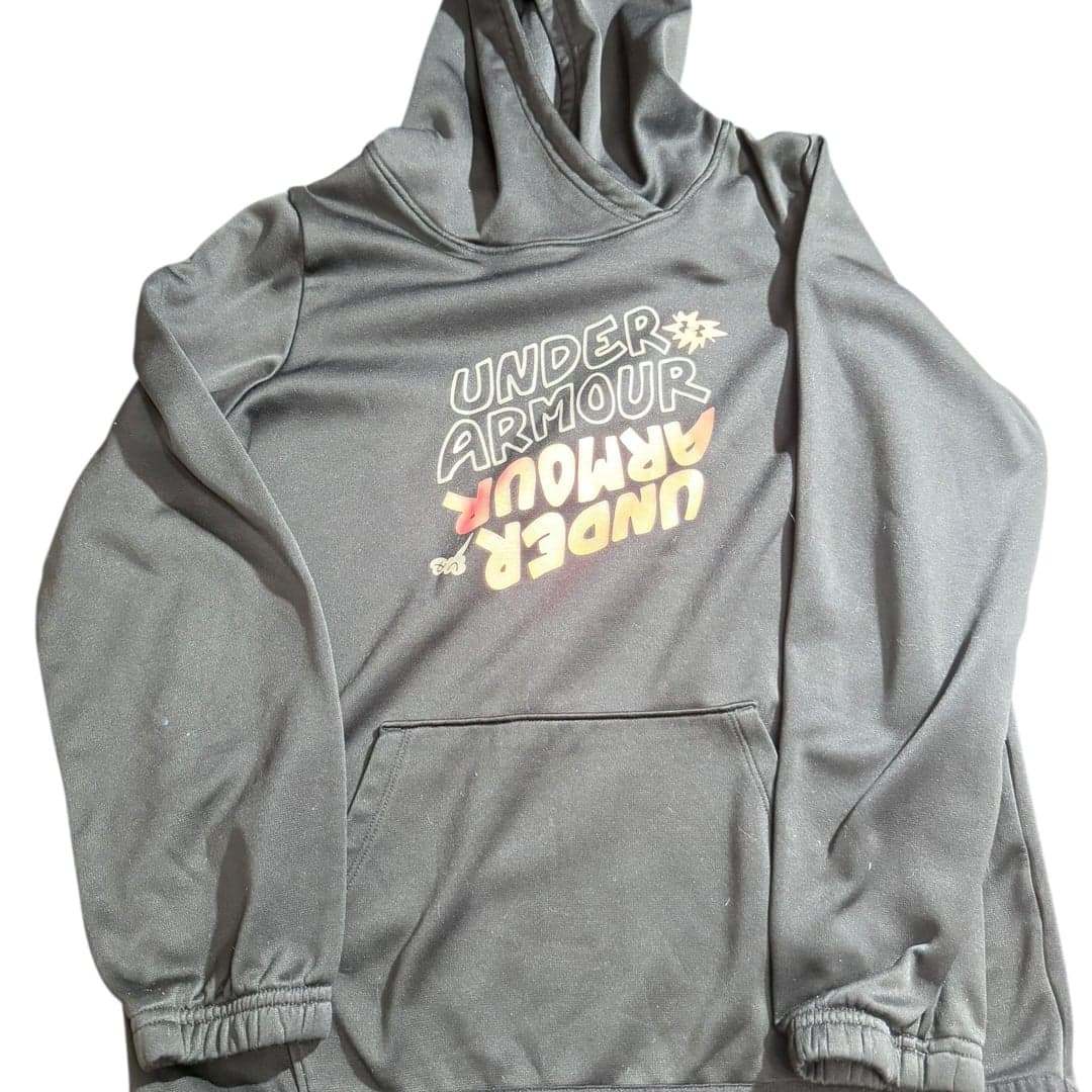 Under Armour Youth Large Black Pullover Hoodie Loose Fit Kangaroo Pocket - Image 1
