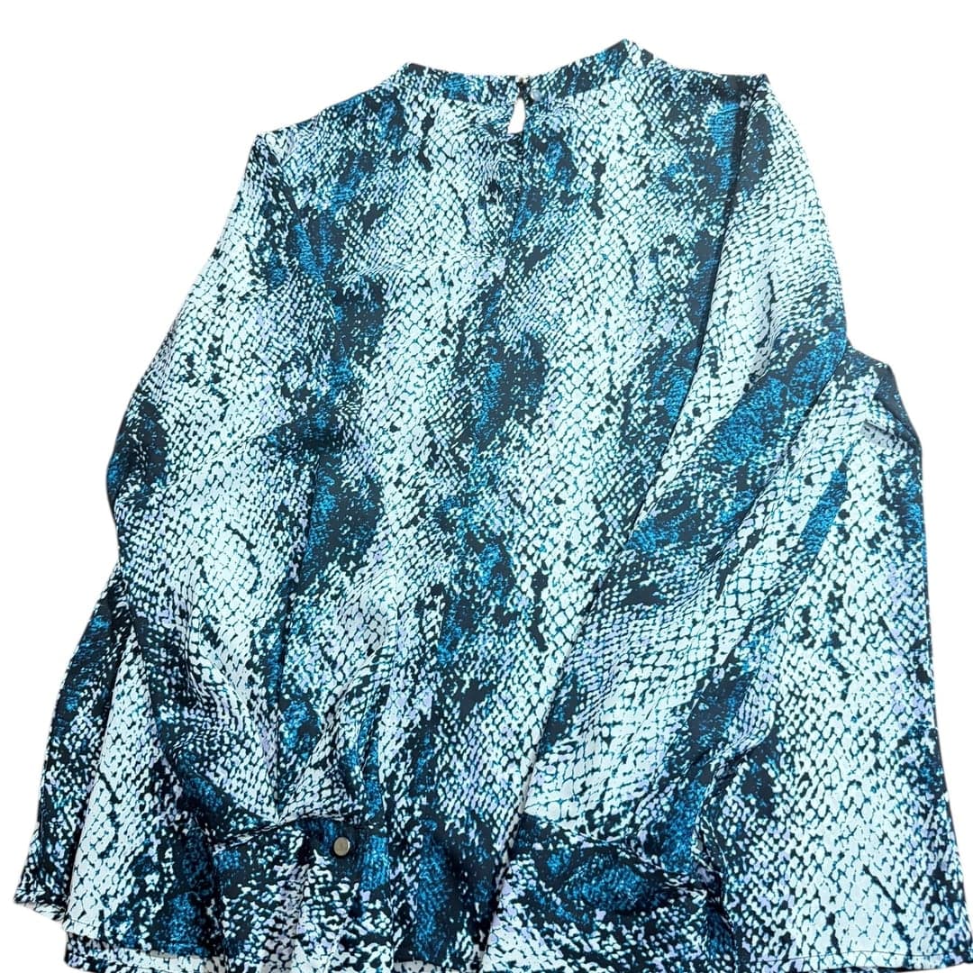 Worthington Women’s Snakeskin Print Blouse Blue Black Long Sleeve Size L - Thumbnail 2