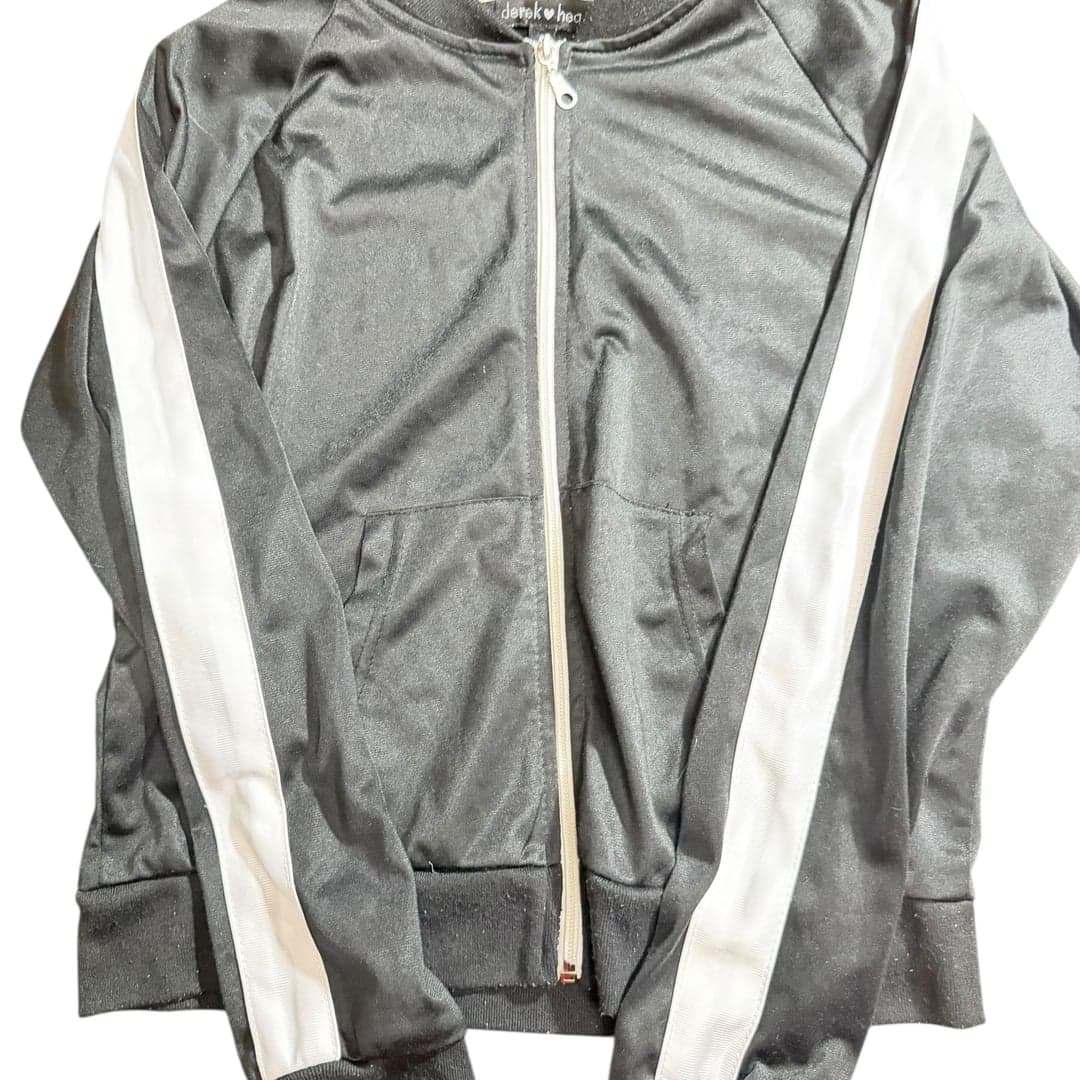 Derek Heart Black Zip Up Jacket Small White Stripe Athleisure - Image 1