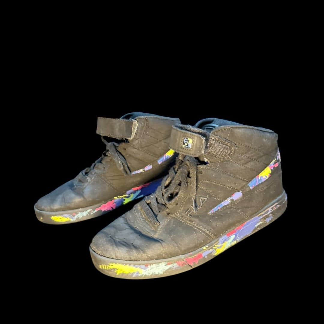 FILA Youth High Top Sneakers Black Paint Splatter Strap Size 6 EU 38 - Thumbnail 2