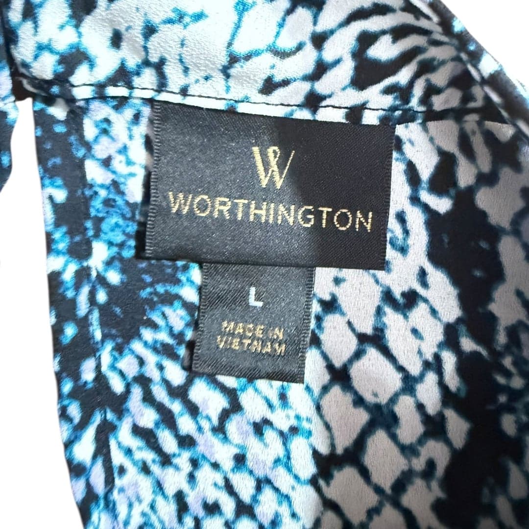 Worthington Women’s Snakeskin Print Blouse Blue Black Long Sleeve Size L - Thumbnail 3