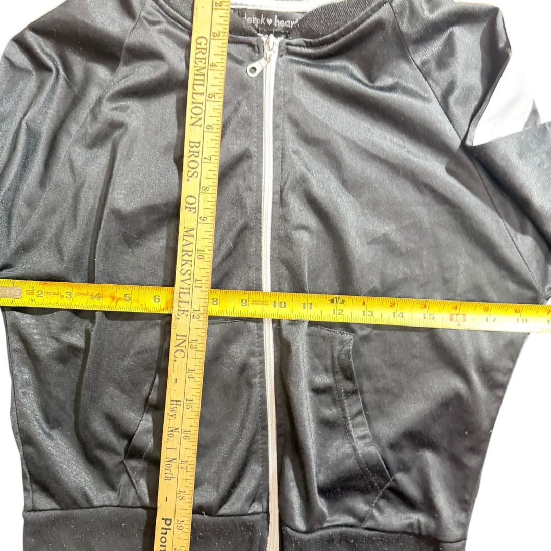 Derek Heart Black Zip Up Jacket Small White Stripe Athleisure - Thumbnail 4