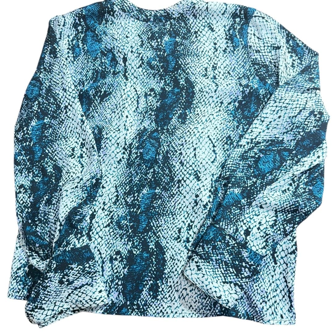 Worthington Women’s Snakeskin Print Blouse Blue Black Long Sleeve Size L - Image 1