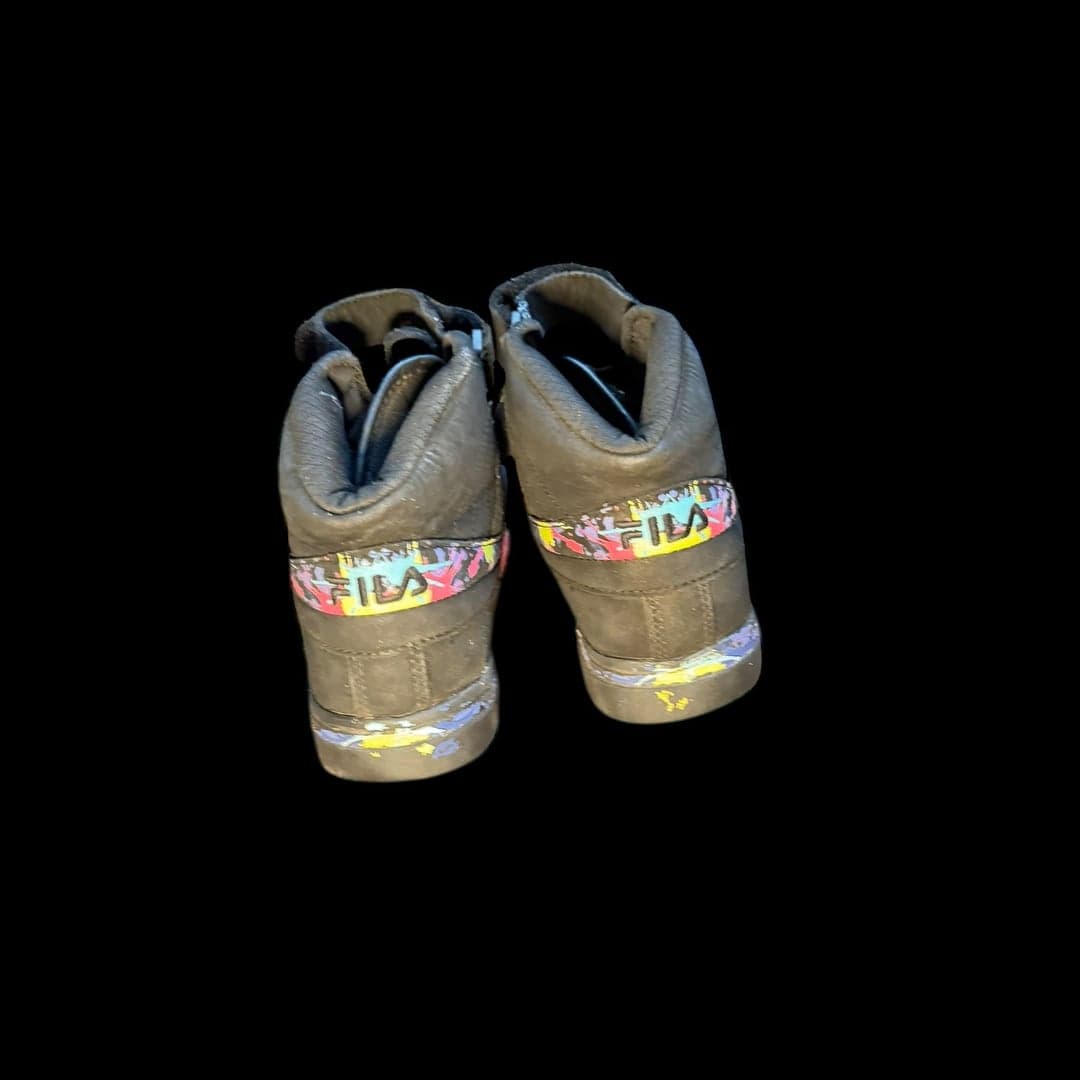 FILA Youth High Top Sneakers Black Paint Splatter Strap Size 6 EU 38 - Thumbnail 3