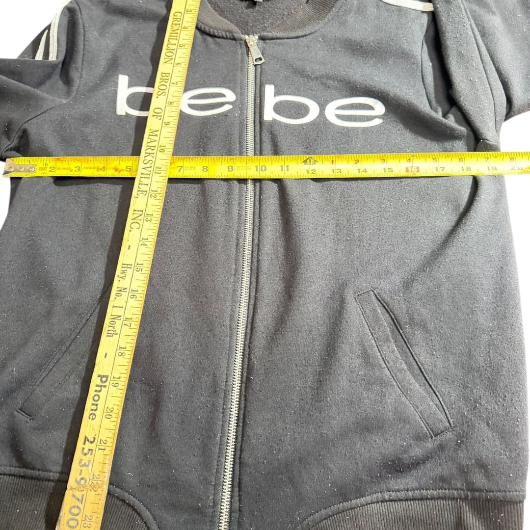 Bebe Sport Women's Black Track Jacket Logo Zip Up Bomber Fleece Lined Size L - Thumbnail 4