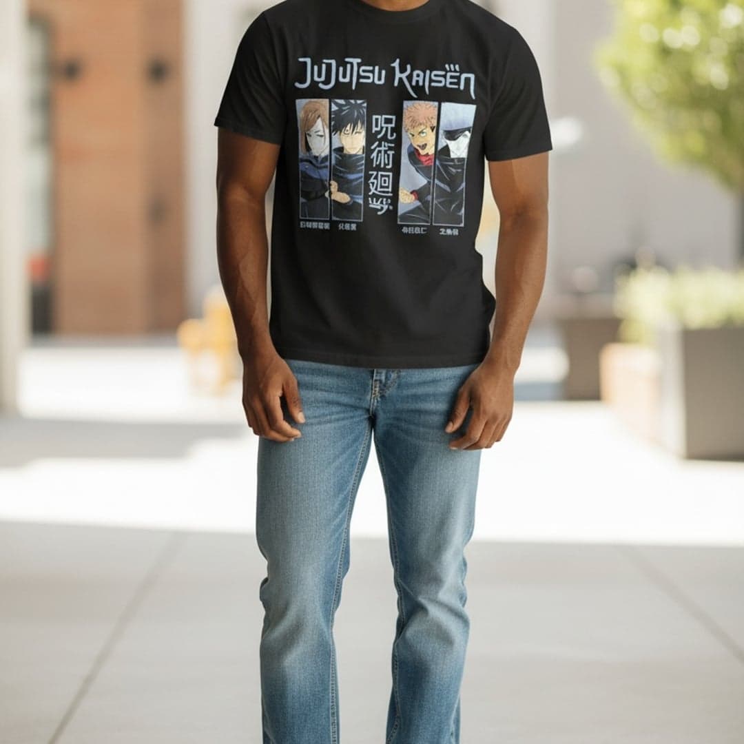 Jujutsu Kaisen Men's Black Anime Graphic T-Shirt - Thumbnail 2