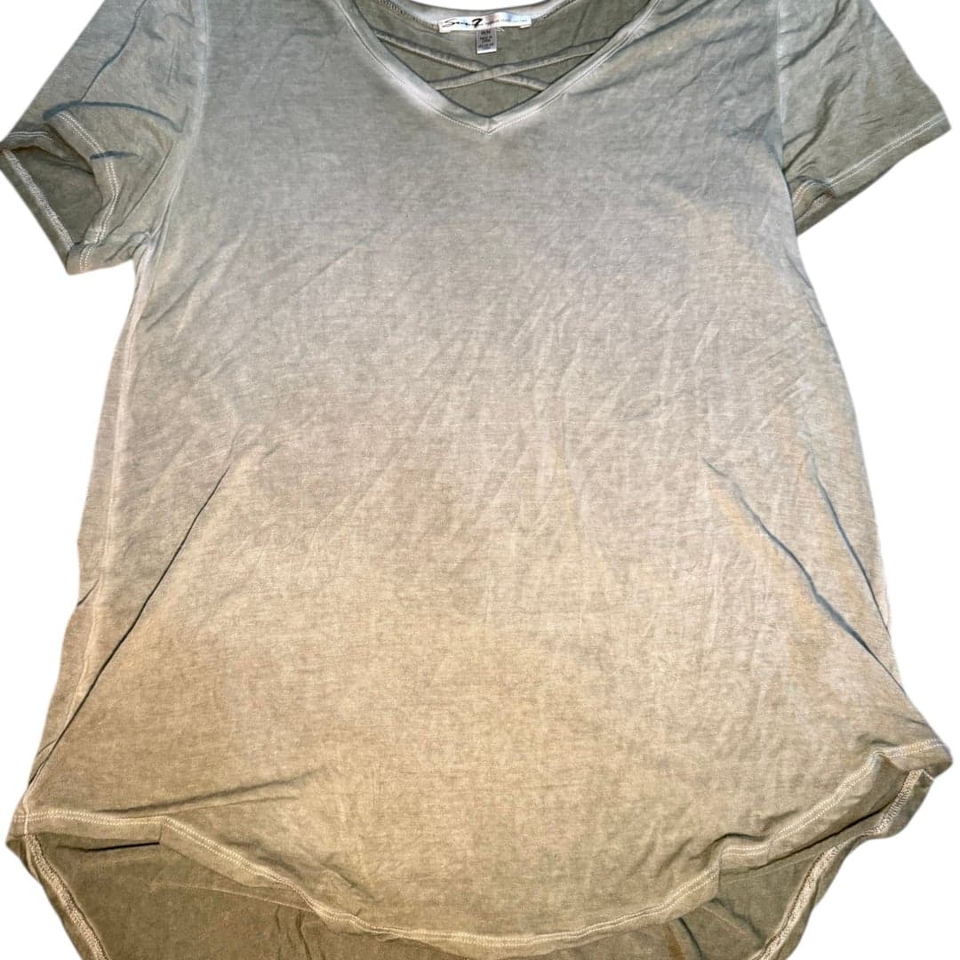 Seven7 Women’s Olive Green V-Neck Top Medium Criss Cross Back High Low Hem - Image 1