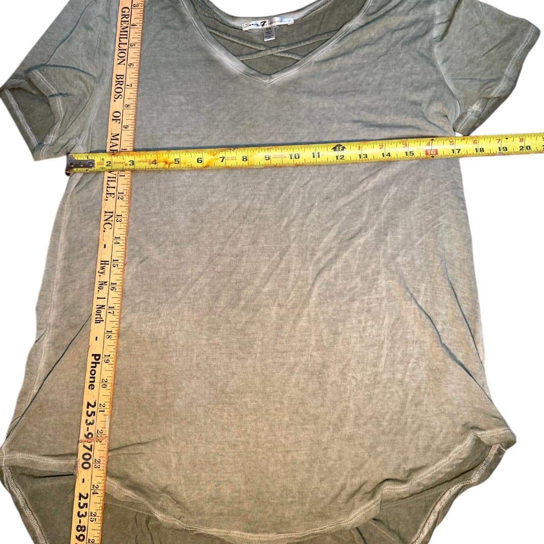 Seven7 Women’s Olive Green V-Neck Top Medium Criss Cross Back High Low Hem - Thumbnail 4