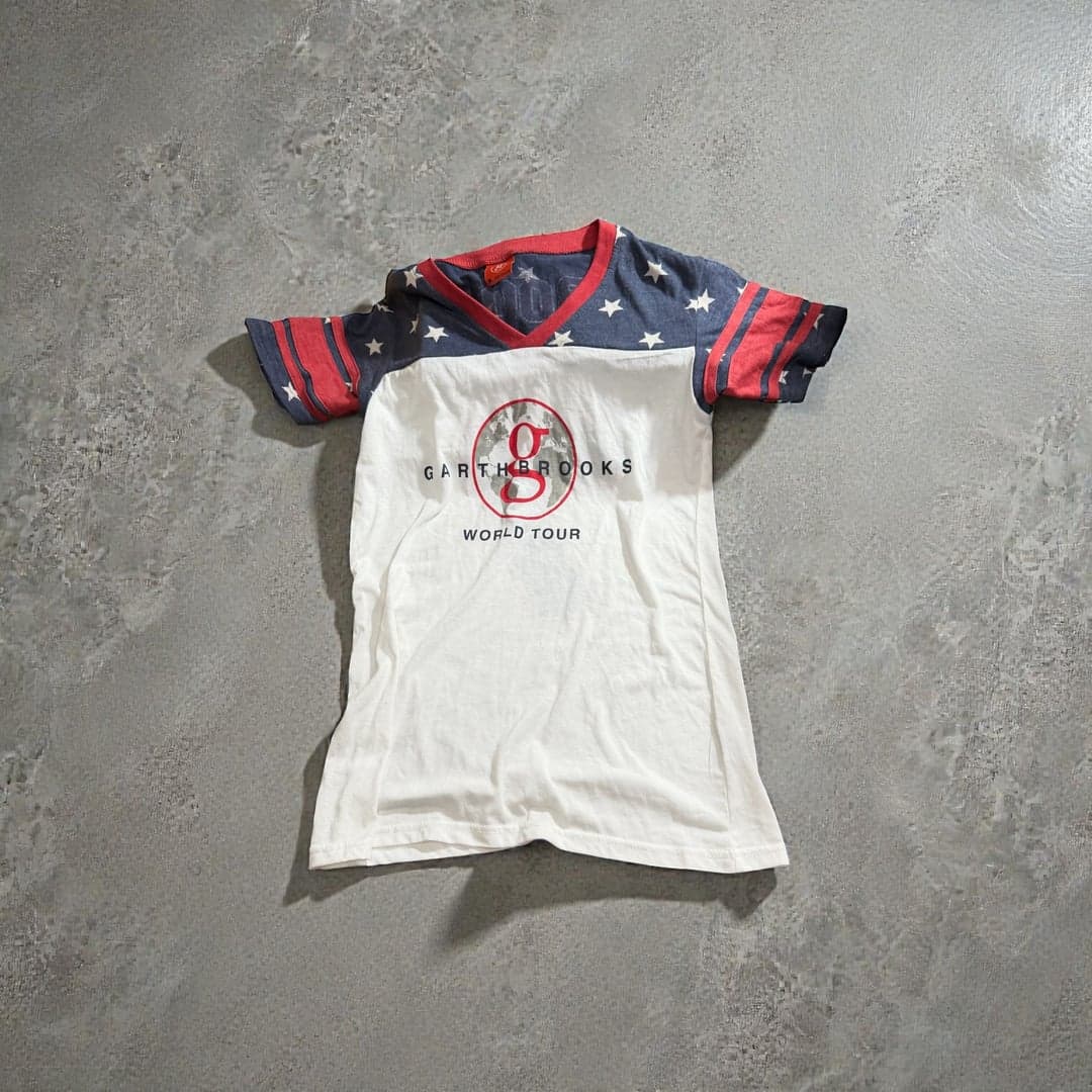 Garth Brooks World Tour #7 Jersey Style Concert T-Shirt Patriotic - Image 1