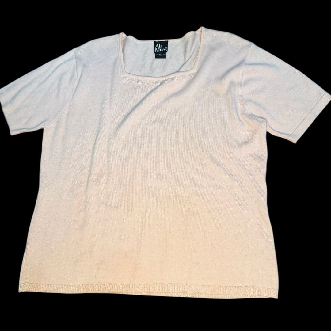 Ali Miles Women’s Knit Short Sleeve Top XL Blush Pink Asymmetrical Neckline - Image 1