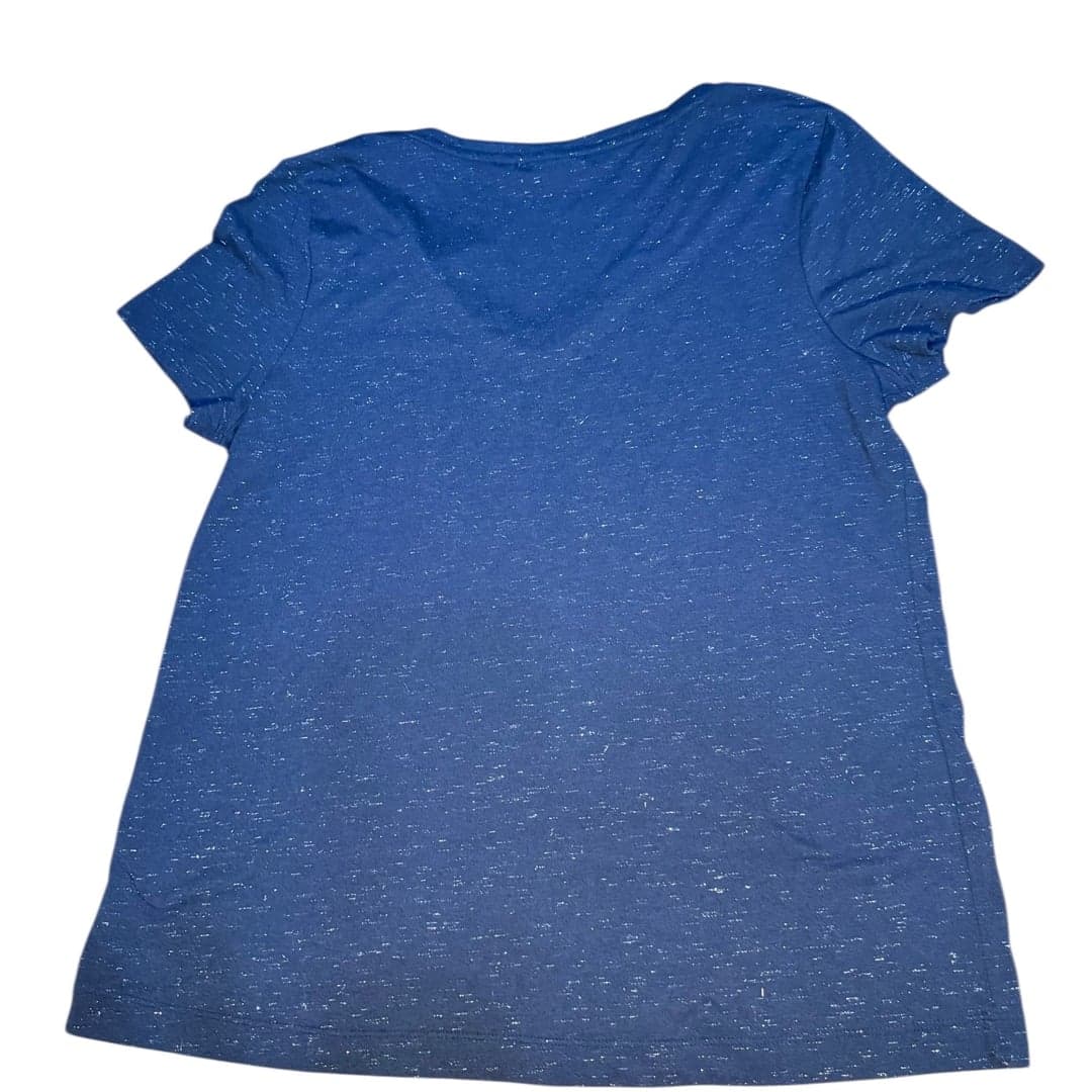 VersoNA Women’s Navy Blue Metallic Fleck Knit Top Short Sleeve Size Large - Thumbnail 2