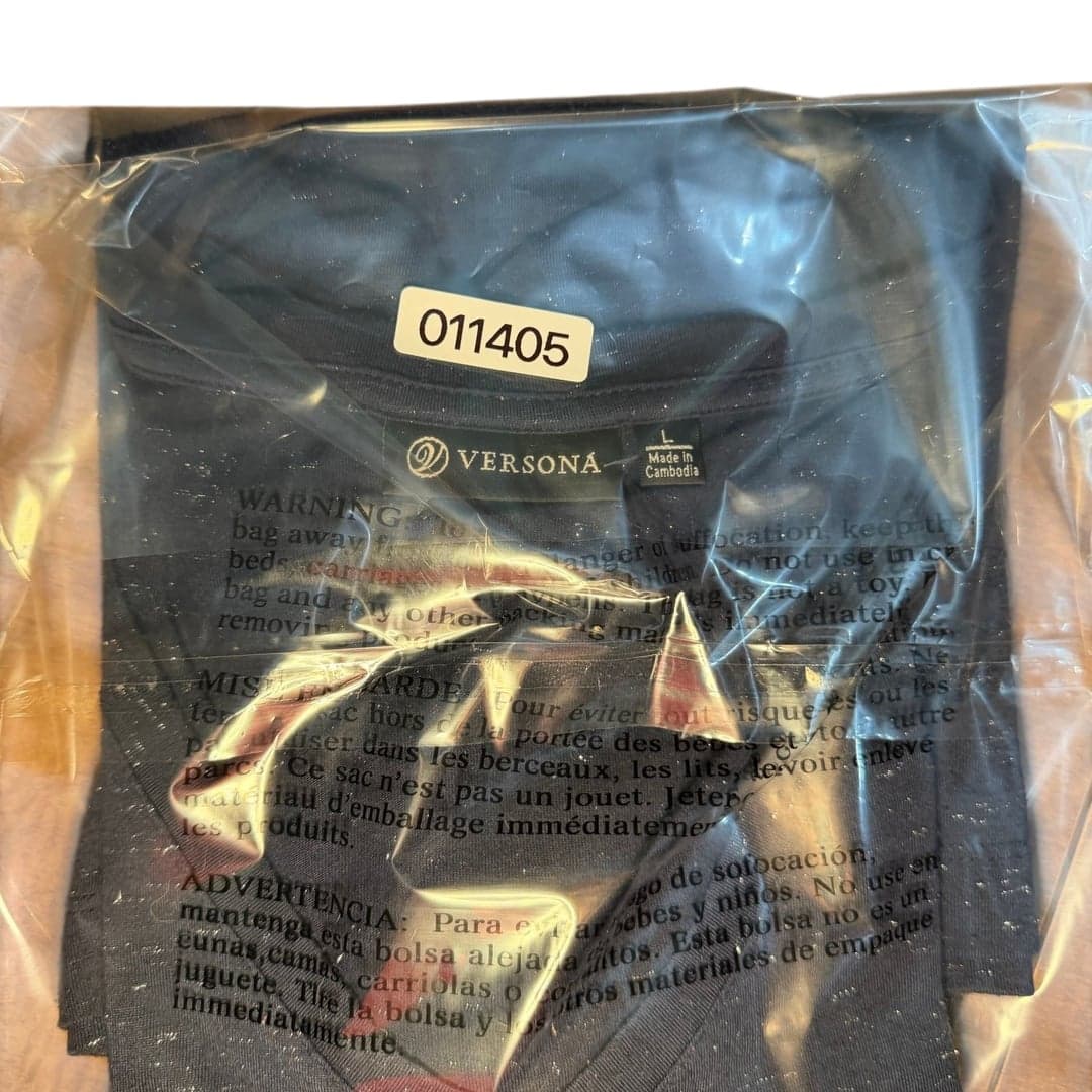 VersoNA Women’s Navy Blue Metallic Fleck Knit Top Short Sleeve Size Large - Thumbnail 5