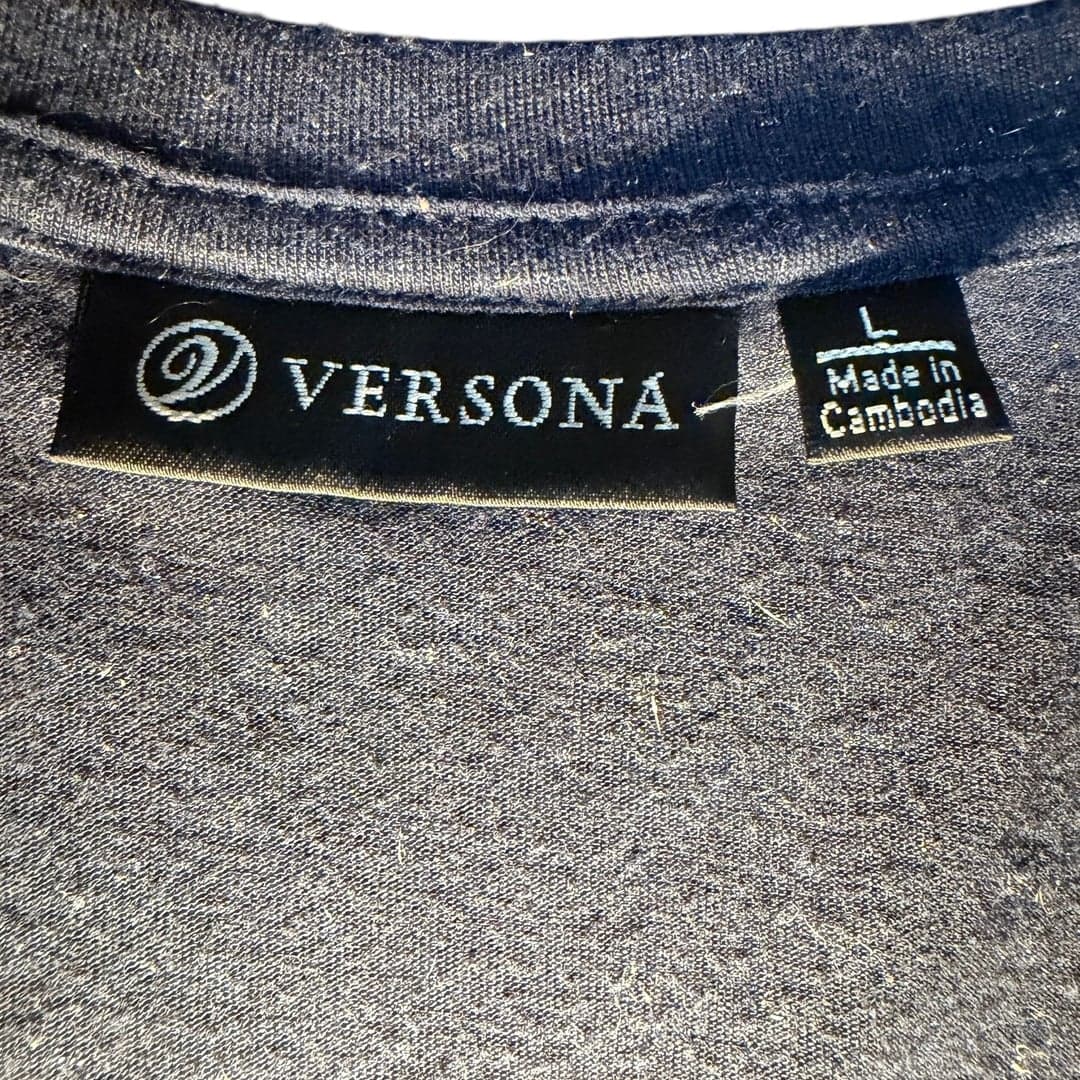 VersoNA Women’s Navy Blue Metallic Fleck Knit Top Short Sleeve Size Large - Thumbnail 3