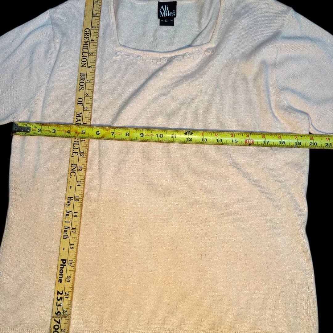 Ali Miles Women’s Knit Short Sleeve Top XL Blush Pink Asymmetrical Neckline - Thumbnail 4