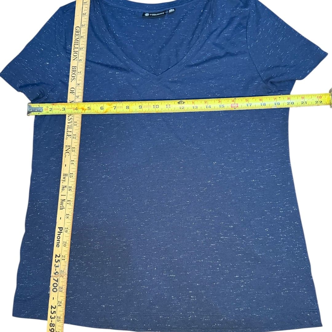 VersoNA Women’s Navy Blue Metallic Fleck Knit Top Short Sleeve Size Large - Thumbnail 4