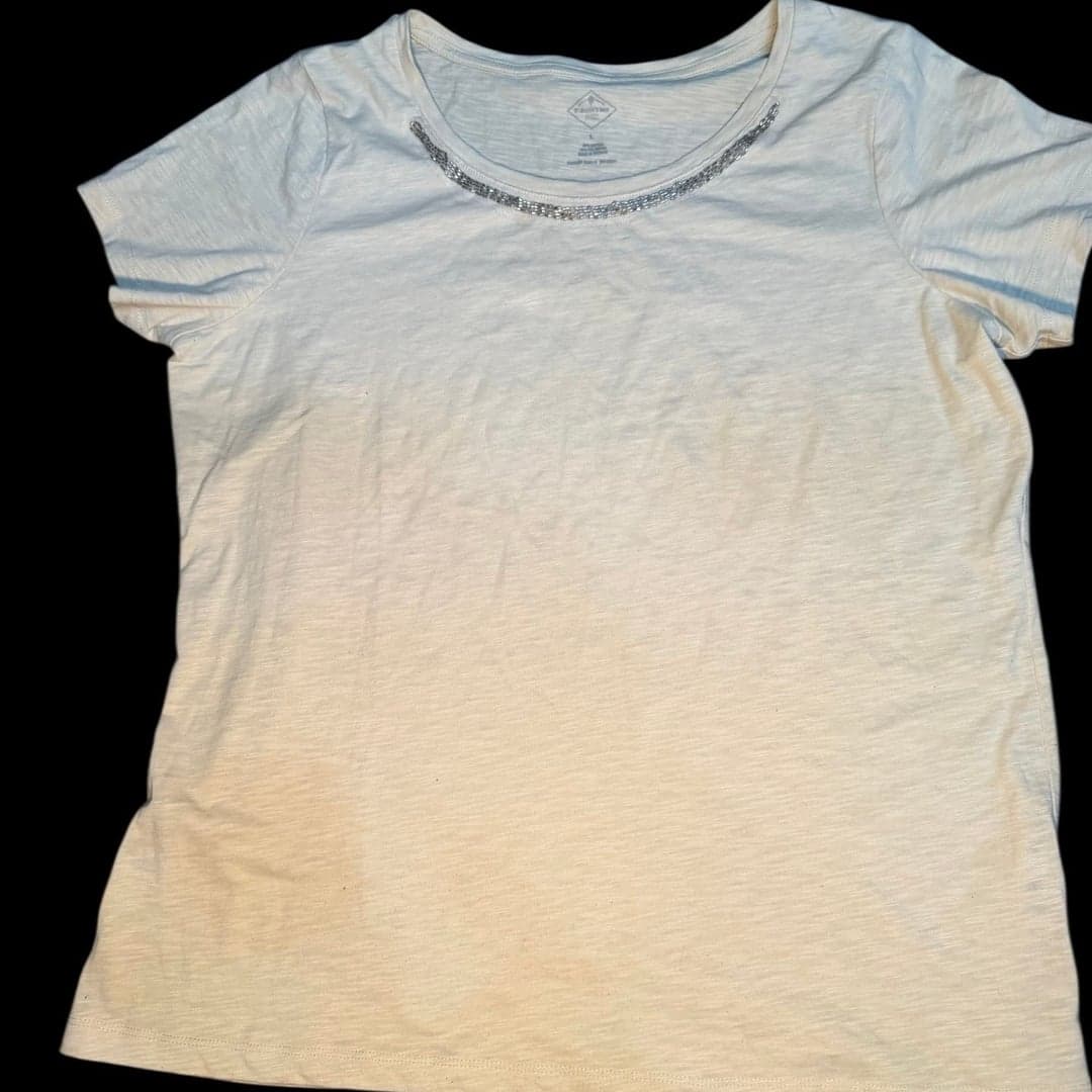 St. John’s Women’s Large Cream Short Sleeve Scoop Neck Embellished Top