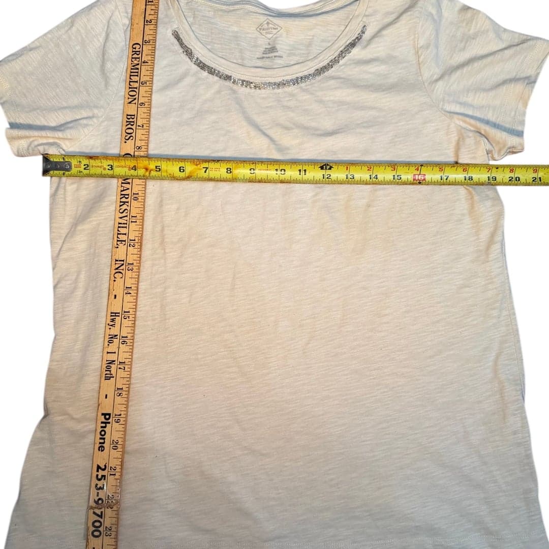 St. John’s Women’s Large Cream Short Sleeve Scoop Neck Embellished Top - Thumbnail 5