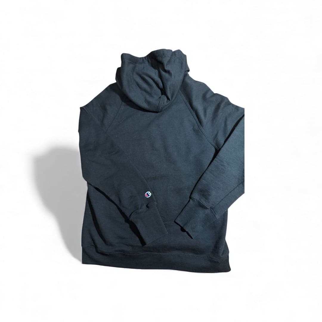 Champion Powerblend Fleece Pullover Hoodie Black Script Logo - Thumbnail 3