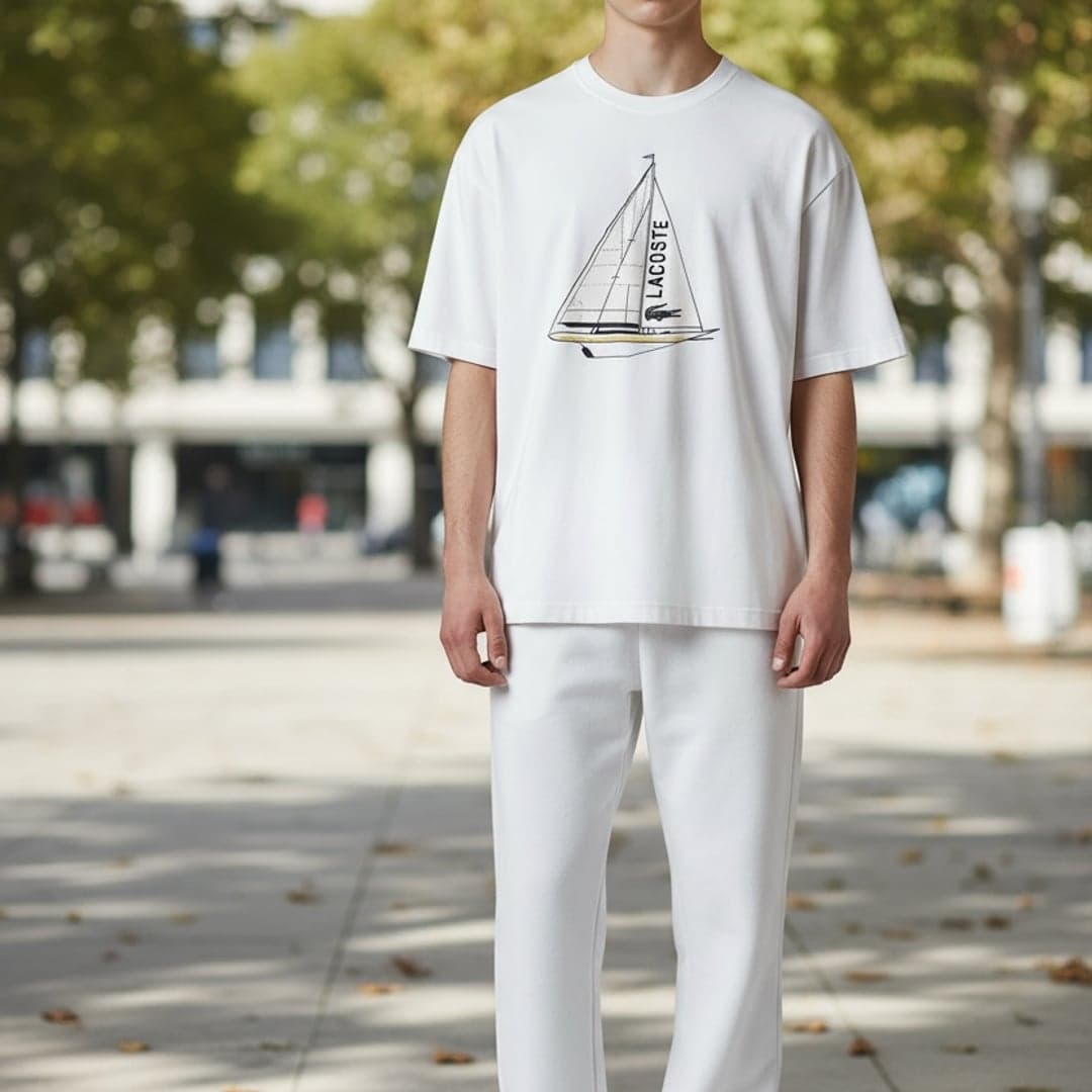 LACOSTE Yacht Racing Boat Men's White T Shirt - Thumbnail 2