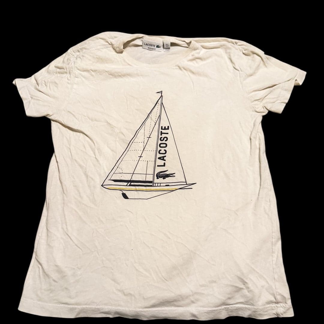LACOSTE Yacht Racing Boat Men's White T Shirt - Image 1