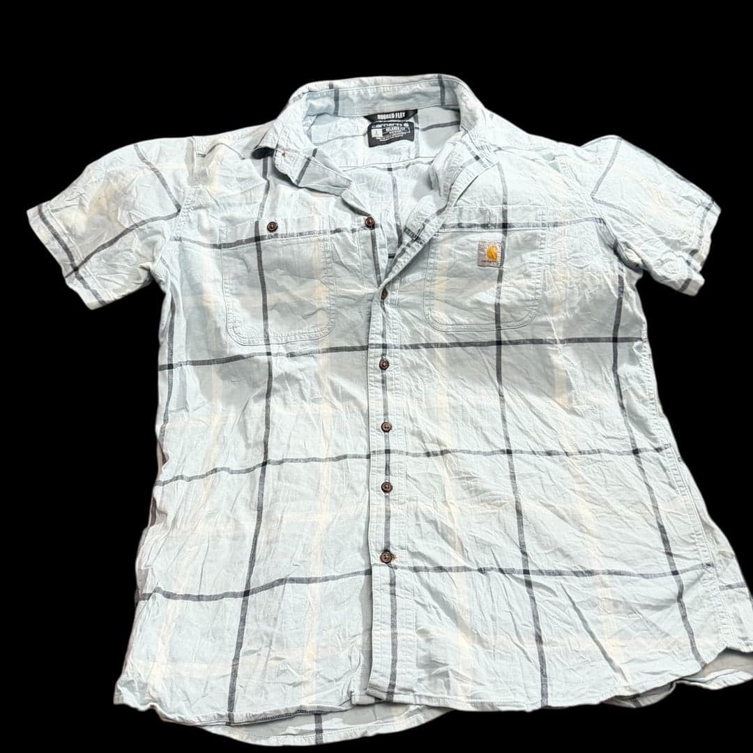 Carhartt Men's Blue Plaid Button Up Short Sleeve Shirt - Image 1