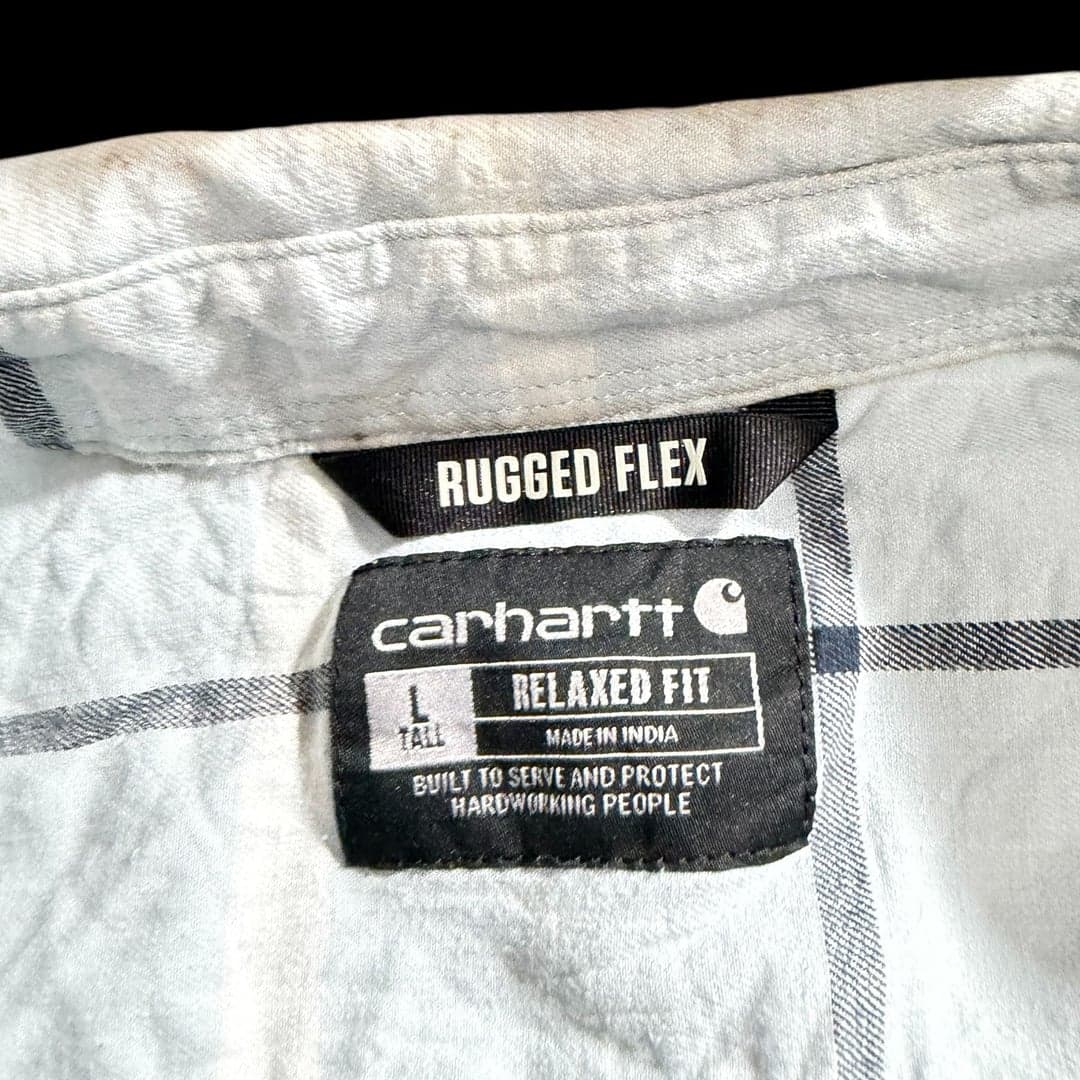 Carhartt Men's Blue Plaid Button Up Short Sleeve Shirt - Thumbnail 4