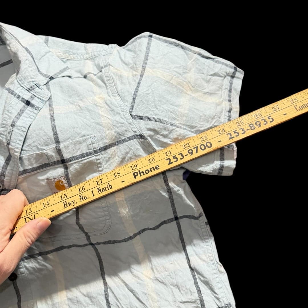 Carhartt Men's Blue Plaid Button Up Short Sleeve Shirt - Thumbnail 5