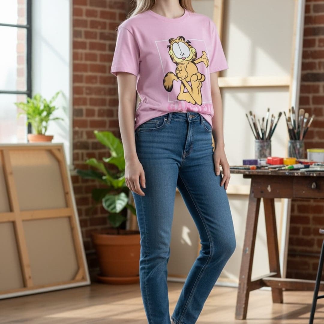 Garfield Square Crew Neck Short Sleeve Graphic T-Shirt - Thumbnail 2