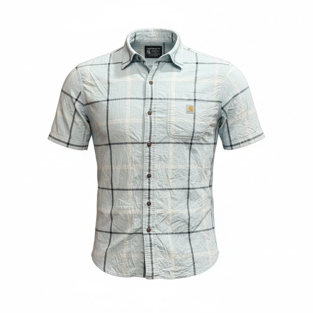 Carhartt Men's Blue Plaid Button Up Short Sleeve Shirt - Thumbnail 2