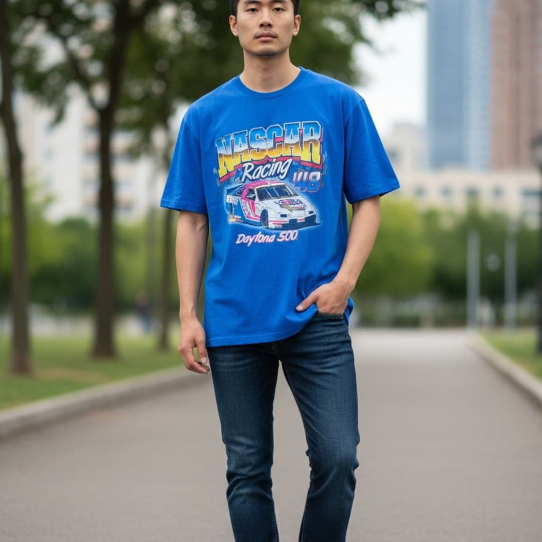 NASCAR Racing '48 Daytona 500 Graphic Tee T-Shirt Blue Men's Size M - Thumbnail 2