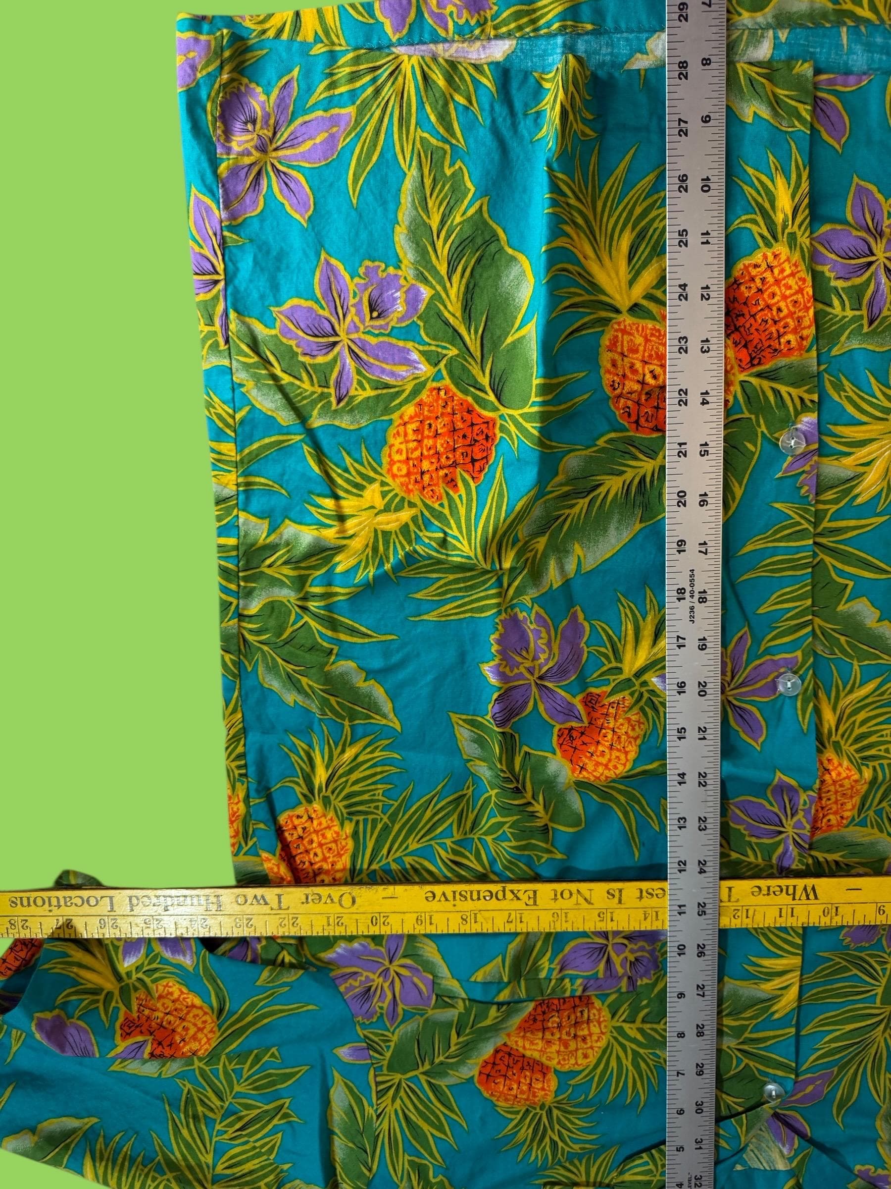 Vintage Royal Creations Aloha Shirt XL Teal Pineapple Print Camp Collar Made in - Thumbnail 7